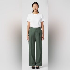 H&M Pants Womens Size 16 Olive Green Linen Woven Pleated Front Slacks‎ Career